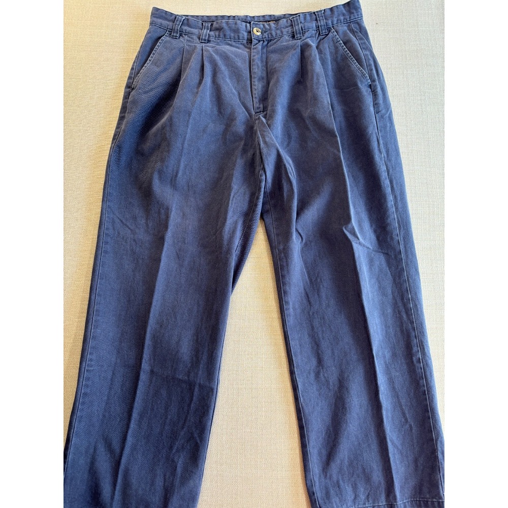 Vintage Duck Head Men's 90's Navy Chino Double Pleated Pants Size 38/29